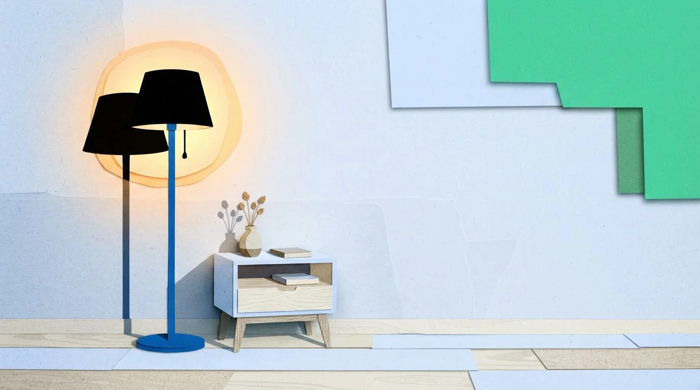 Leuchtende Lampe mit sanftem Licht in einer ruhigen Zimmerecke